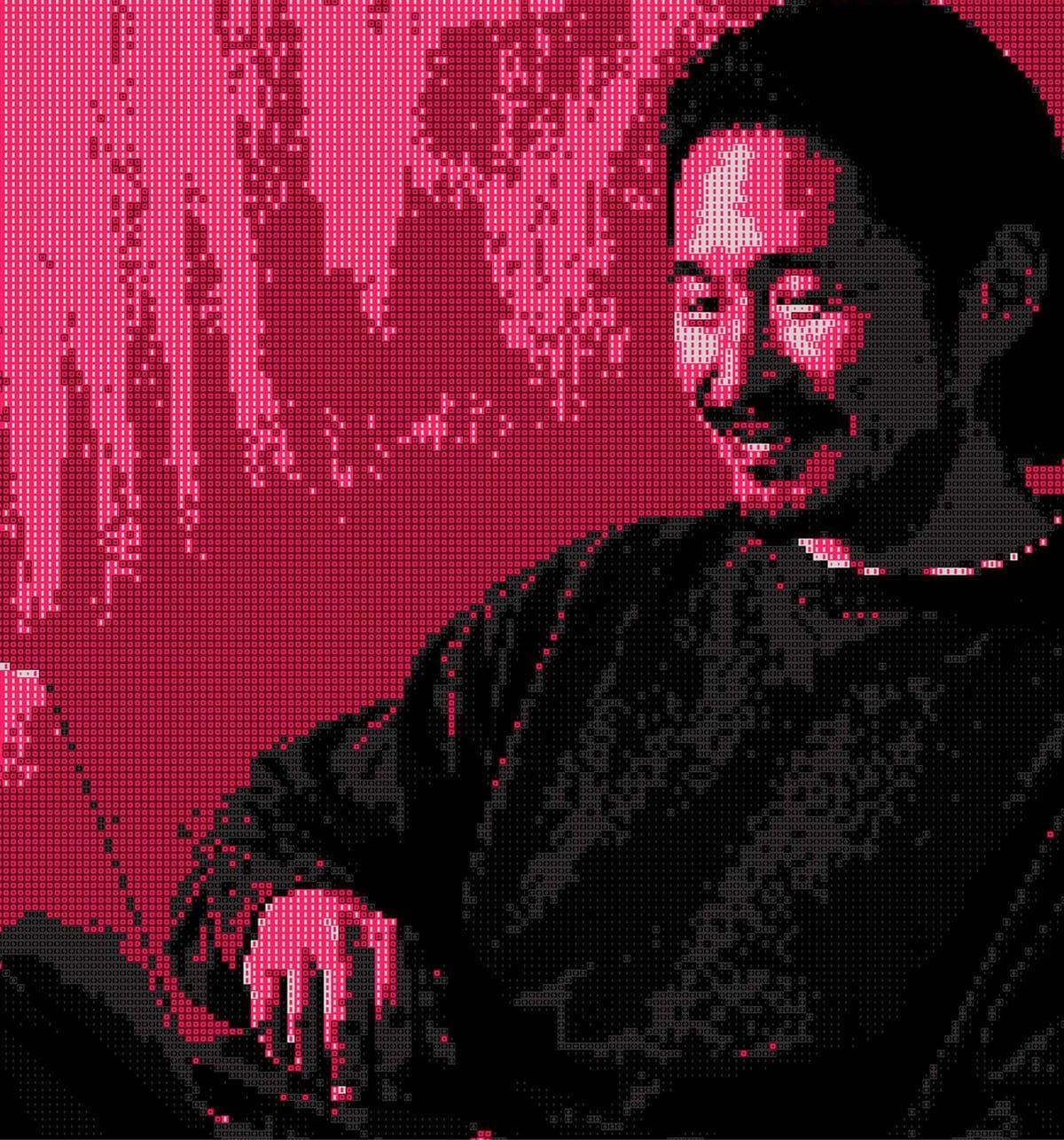 Retrato pixelator de homem, magenta e preto